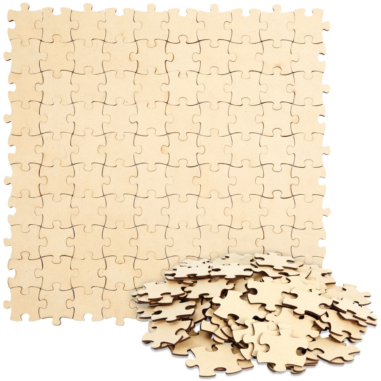 100 Blank Wooden Puzzle Pieces for Crafts, DIY Art Projects, 1.9x1.6" Unfinished Freeform Jigsaw Wood Puzzle to Draw On